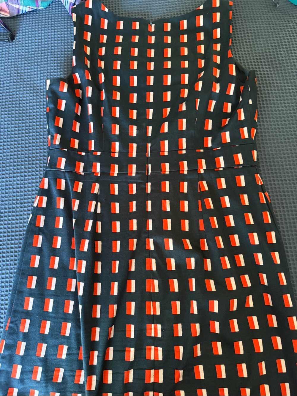 Navy Dress with Red and White Geometric Print - Women's Sleeveless Dress